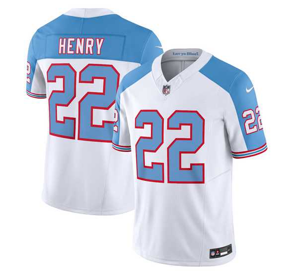 Men & Women & Youth Tennessee Titans #22 Derrick Henry White Blue 2023 F.U.S.E. Vapor Limited Throwback Jersey
